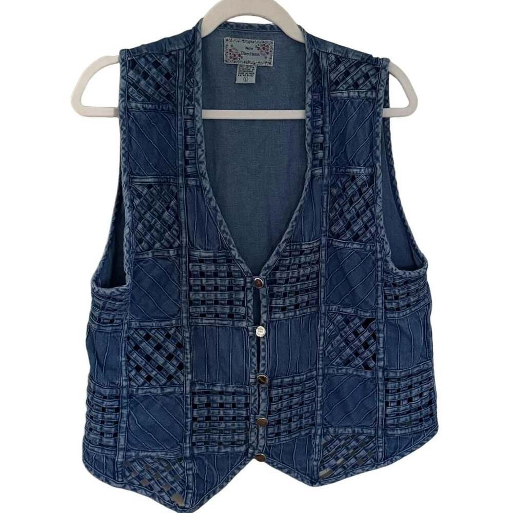 New Directions Denim Vest with Patchwork and Cutout Details